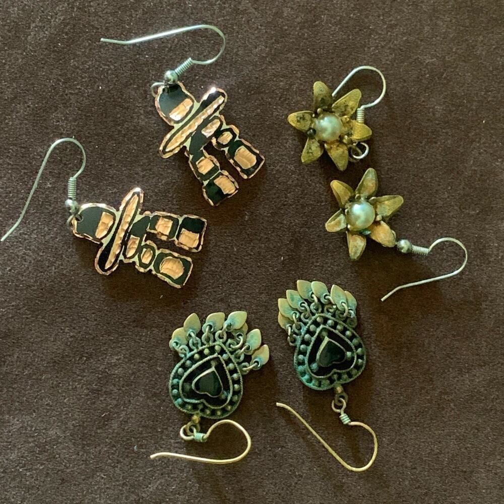 Vintage Whimsical Hook Earrings, SET of 3, Unmarked